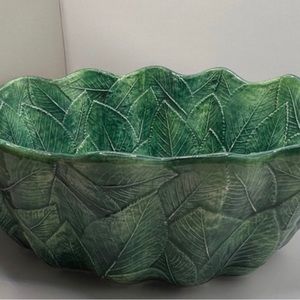 Veitri Foglia Italy #6305 Ceramiche Leonardo Majolica Vintage 13" Deep Serving